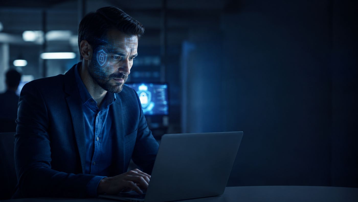 Colaborador trabajando de forma segura en su laptop
